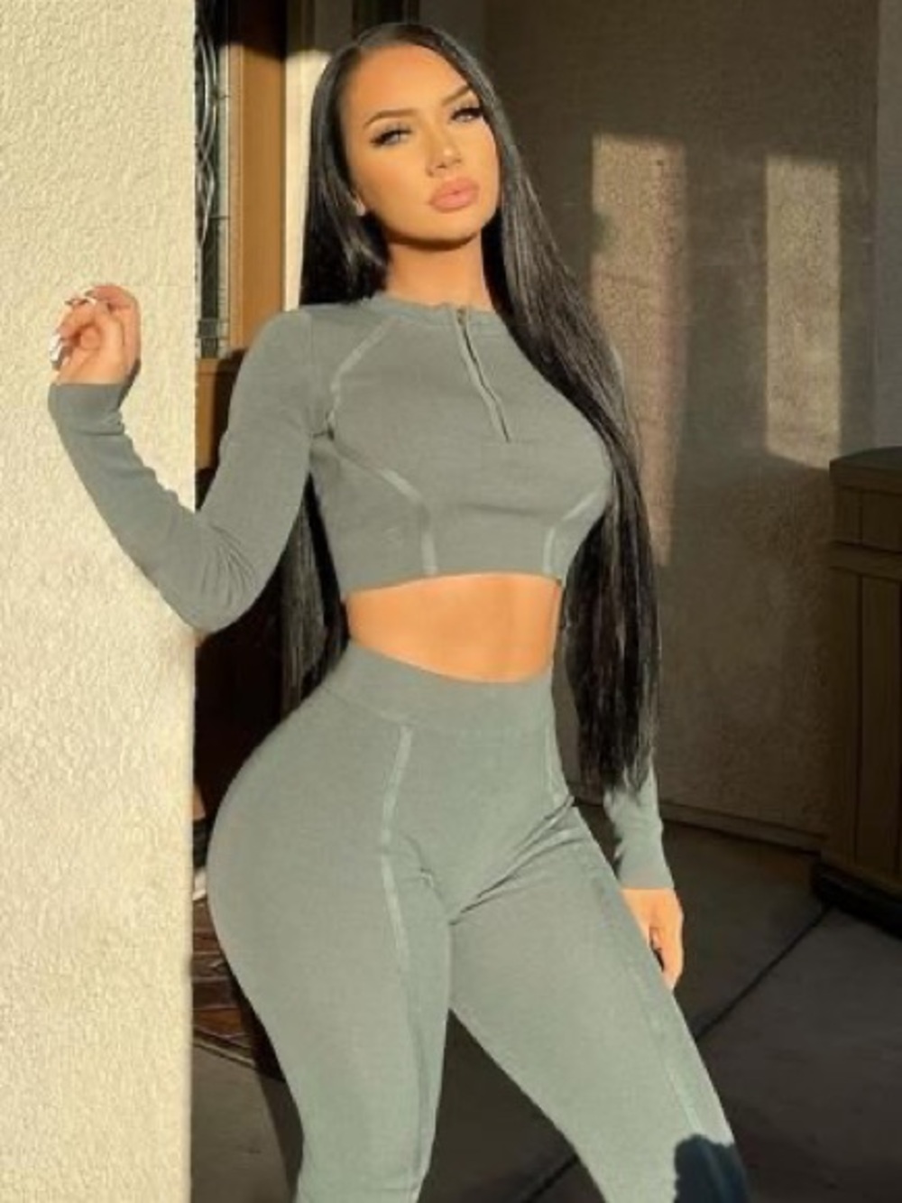 Fashion Nova Matching Sage Sweater Active Set